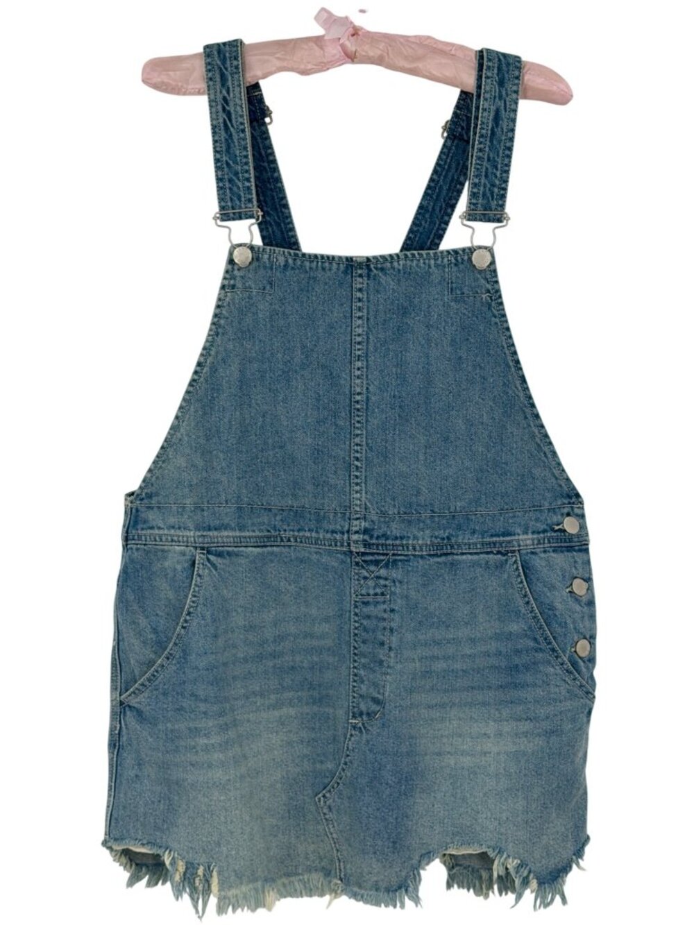 NWOT Free People Distressed Denim Overall Mini Skirt 12/L | Indie Sleaze Grunge - Picture 14 of 16